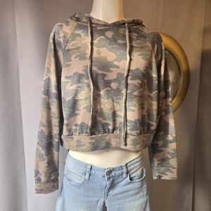Camo Print Cropped Hoodie - Size M